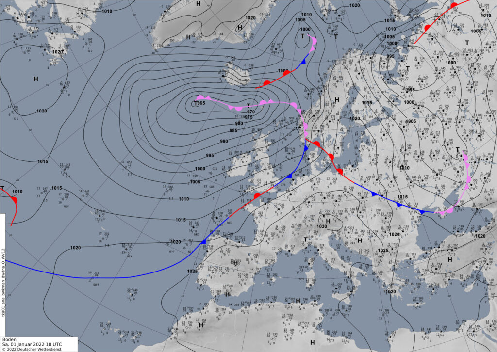 Synoptická mapa Deutsche Wetterdienst